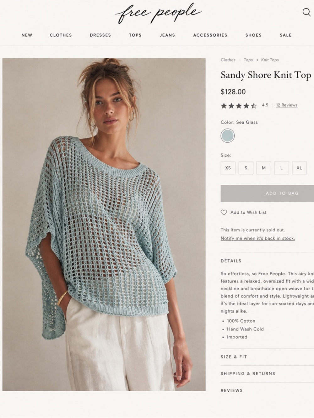 Free People Sandy Shore Open-Weave Knit Top in Sea Glass